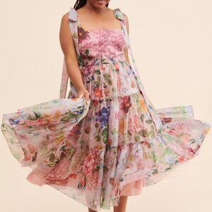 NWT Geisha Designs Isabella Floral Tiered Midi Dress in Rose 18W